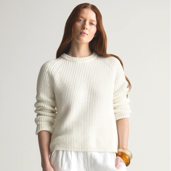 QUINCE 100% Organic Cotton Fisherman Crew Sweater Ivory Size M - Picture 9 of 9